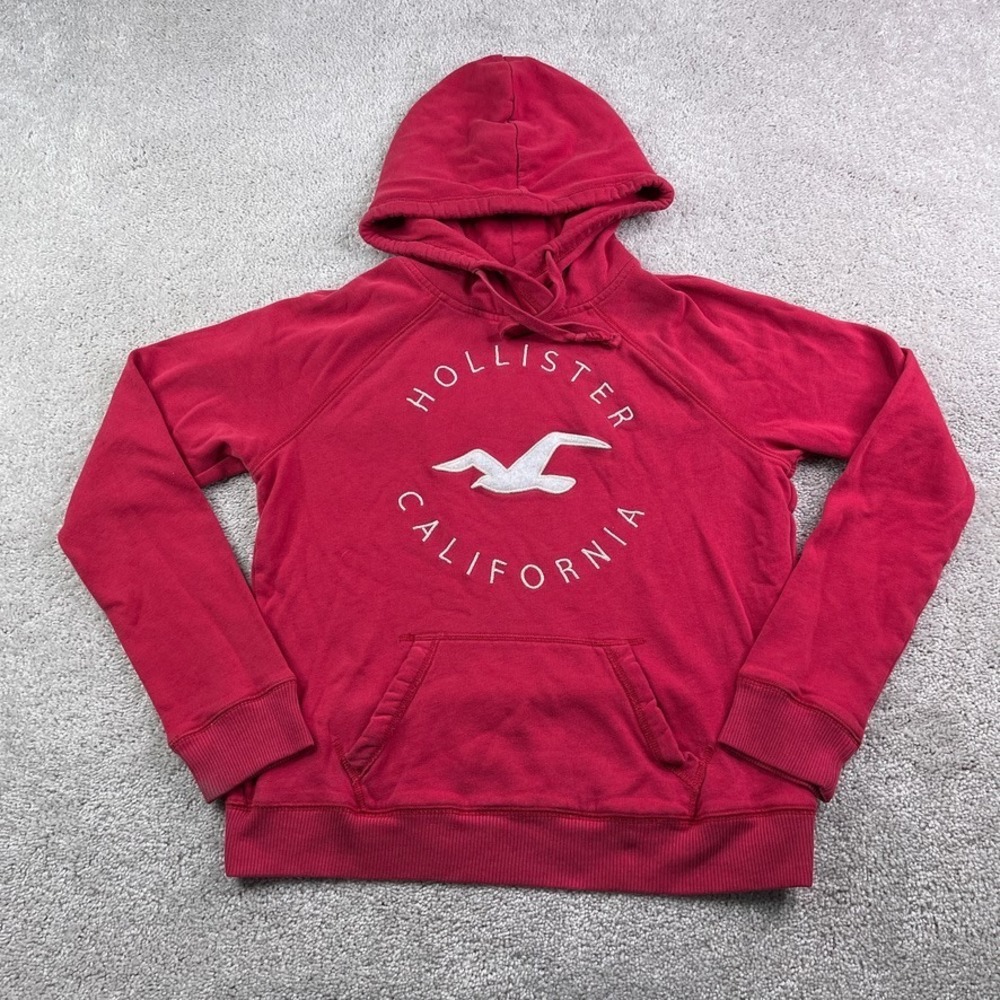 Hollister Hoodie Womens Medium Red Pullover Seagull Logo Y2K Sweatshirt